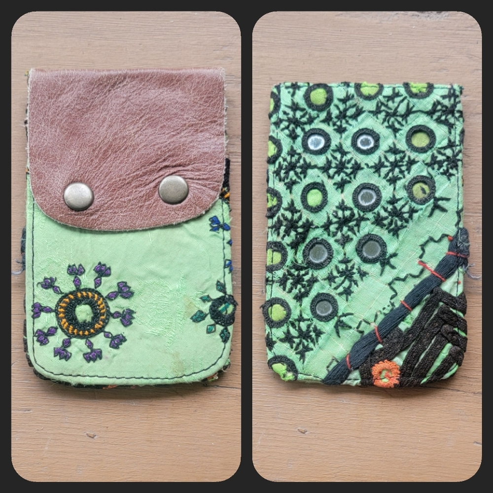 🫡🧀 Free People Boho Embroidered Repurposed vtg banjara Wallet Card Case